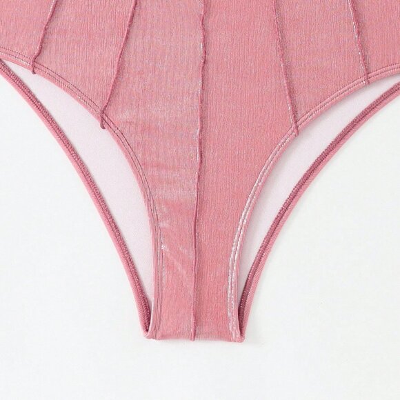 Pink High-End Sexy Women's Shiny Shell Push-Up One-Piece swimsuit w/ coverup - Picture 9 of 10